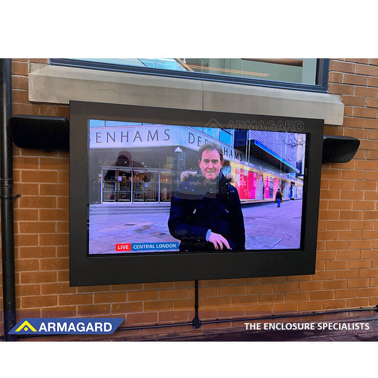 Slim profile Professional LED Display Enclosure – in use, wall mounted