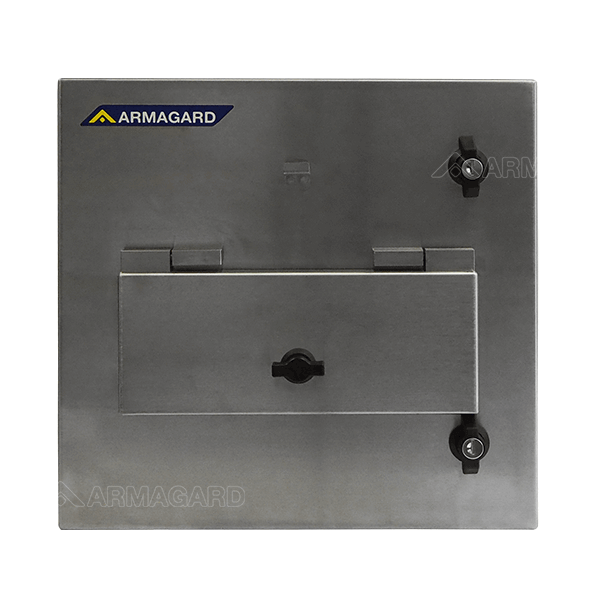 Front view of the clean room printer enclosure with front access flap